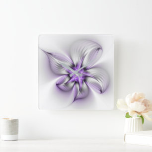 Bloemrijke Elegantie Moderne Abstracte Paarse Frac Vierkante Klok