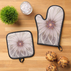 Bloemrijke fantasie, abstracte moderne pastelbloem ovenwant & pannenlap set