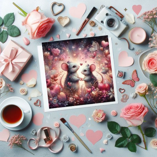 Bloemrijke Fantasie Harten Muizen Waterverf Valent Feestdagenkaart