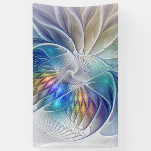 Bloemrijke Fantasie, Kleurrijke Abstracte Fractale Spandoek