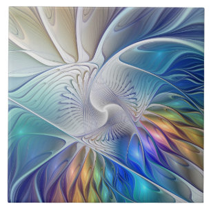 Bloemrijke fantasie, kleurrijke abstracte fractale tegeltje