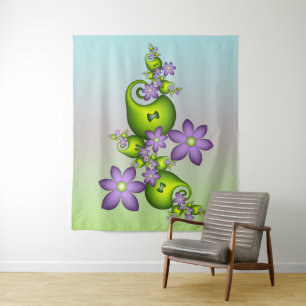 Bloemrijke Fantasie Sering Bloemen Groene Vormen F Wandkleed