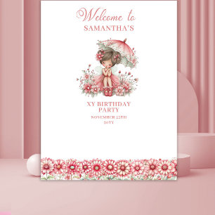 Bloemrijke Fee Roze Cute 5e Verjaardag Achtergrond Wandkleed