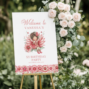 Bloemrijke Fee Roze Cute 5e Verjaardag Welkom Bord Poster