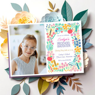 Bloemrijke Foto Uitnodiging voor de Kleuterschool