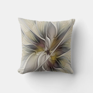 Bloemrijke Fractal, Fantasie Bloem met Aardetinten Kussen