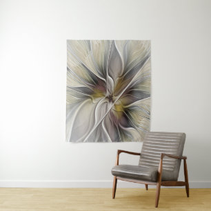 Bloemrijke Fractal, Fantasie Bloem met Aardetinten Wandkleed