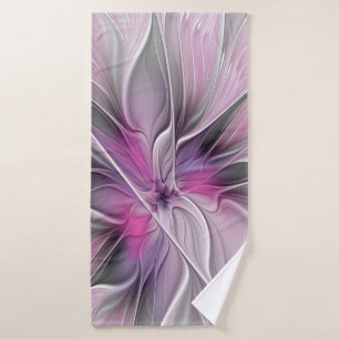 Bloemrijke Fractale Moderne Abstracte Bloem Roze G Badhanddoek