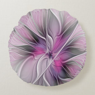 Bloemrijke Fractale Moderne Abstracte Bloem Roze G Rond Kussen