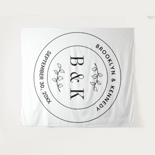 Bloemrijke Fun Monogram Trouw Koppel Naam Wandkleed (Voorkant (horizontaal))