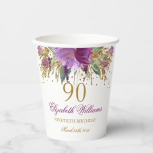 Bloemrijke Glitter Fonkelende Amethist 90ste Verja Papieren Bekers