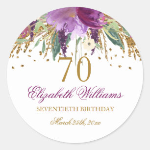 Bloemrijke Glitter Fonkelende Amethyst 70ste Verja Ronde Sticker