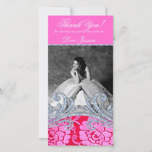 Bloemrijke Glitzy Quinceanera Sweet Sixteen Kantwe Bedankkaart (Voorkant)