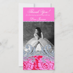 Bloemrijke Glitzy Quinceanera Sweet Sixteen Kantwe Bedankkaart