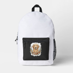 Bloemrijke Golden Retriever Sublimatie Bedrukte Rugzak