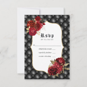 Bloemrijke Gotische Bruiloft RSVP Kaartje