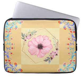 Bloemrijke Grafische Kunst, Oranje Lente Hergeboor Laptop Sleeve
