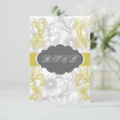bloemrijke grijze en gele bruiloft RSVP kaartje (Staand voorkant)