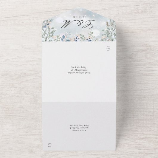 Bloemrijke groene cascade elegante winterhuwelijk all in one uitnodiging (Buitenkant)