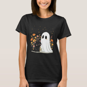 Bloemrijke Halloween Geest Zwarte-Kat Griezelig Se T-shirt