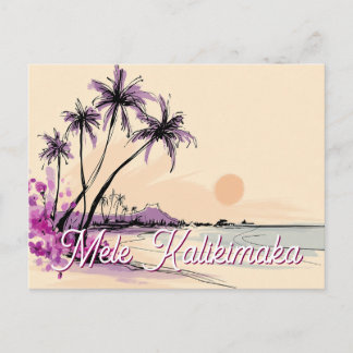 Bloemrijke Hawaii-tekening Mele Kalikimaka Feestdagenkaart