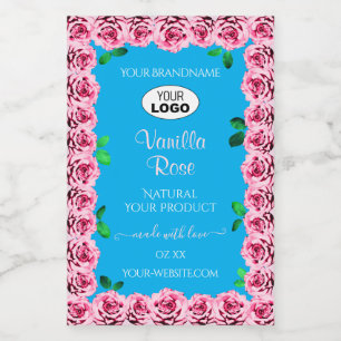 Bloemrijke Hemelblauwe Productlabels Roze Rozen Lo Voedselcontainer Etiket