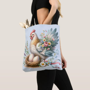Bloemrijke Hen met Eieren Vintage Boerderij Charme Draagtas