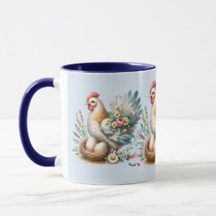 Bloemrijke Hen met Eieren Vintage Boerderij Charme Mok