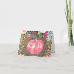 Bloemrijke Herfst Pompoen Jute Goud Glitter Confet Bedankkaart