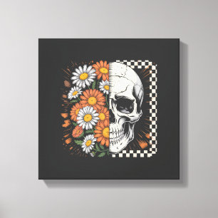 Bloemrijke Herfst Skelet Boho Halloween Canvas Afdruk