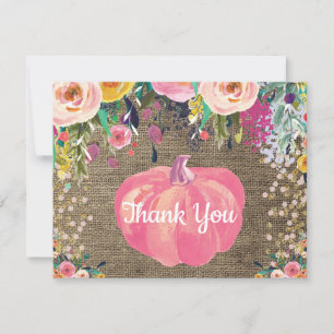 Bloemrijke herfstpompoen jute goud glitters confet bedankkaart