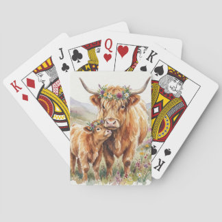 Bloemrijke Hoogland Koe Moeder & Kalf Rustieke Boe Pokerkaarten
