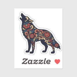 Bloemrijke huilende wolf - Donkerblauwe sierlijke Sticker