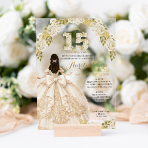 Bloemrijke Ivoren Prinsessenjurk Coquette Quincean Acryl Uitnodigingen