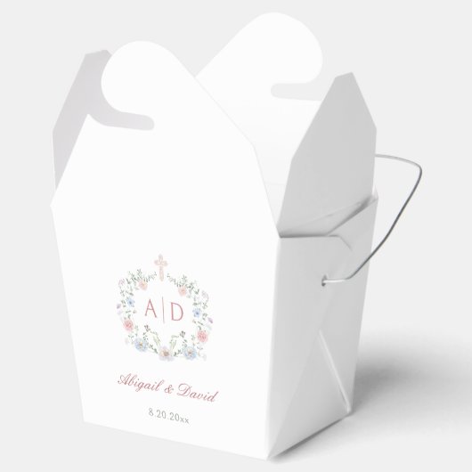Bloemrijke kader religieuze huwelijksmonogrammen v bedankdoosjes (Geopend)