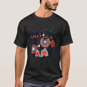 Bloemrijke Kat Scandinavische Stijl Zwarte Kat Lie T-shirt