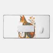 Bloemrijke kat Silhouet � Kleurrijk Vintage Botani Bureaumat (Keyboard & Muis)