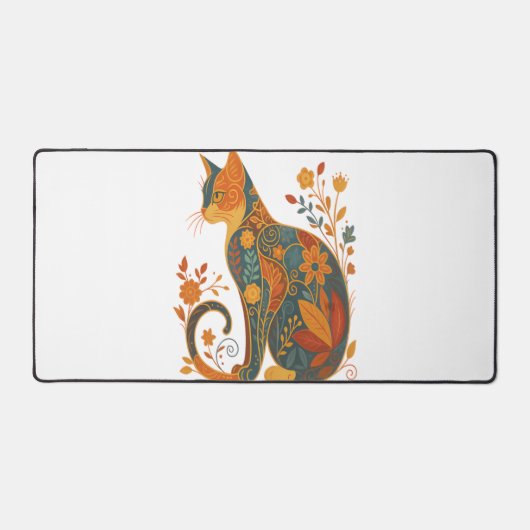 Bloemrijke kat Silhouet � Kleurrijk Vintage Botani Bureaumat (Voorkant)