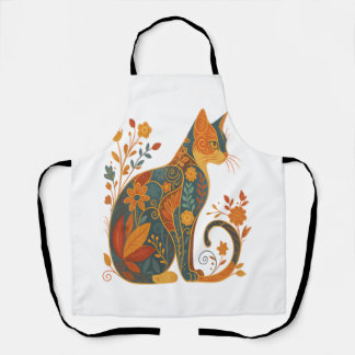 Bloemrijke kat Silhouet � Kleurrijk Vintage Botani Schort