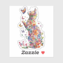 Bloemrijke kat silhouet met vlinders stickers