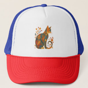 Bloemrijke kat Silhouette � Kleurrijk Vintage Bota Trucker Pet