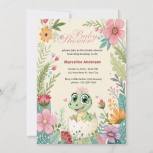 Bloemrijke kawaii baby alligator uitbroedende eier kaart