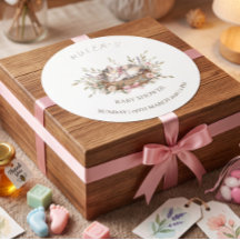Bloemrijke Kitten Meisje Baby Shower Sticker, Roze