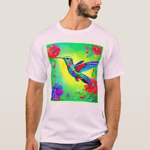 Bloemrijke Kolibrie Kunst Design T-shirt