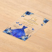 Bloemrijke Koningsblauwe Vlinder Prinses Quinceane Acryl Uitnodigingen (Laagn)