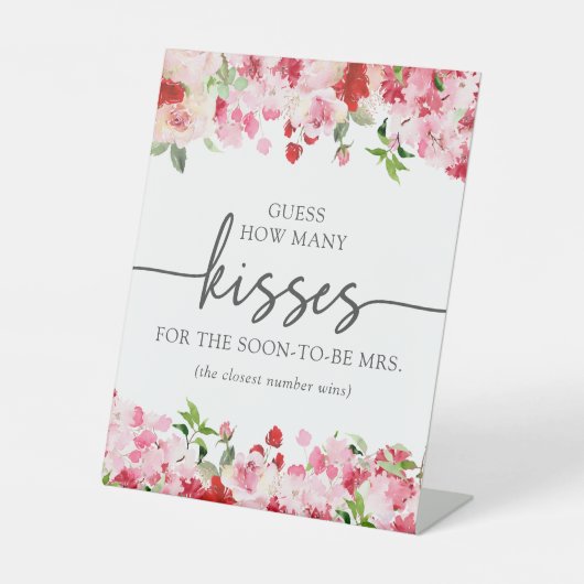 Bloemrijke Kusjes Bruids Teken Reclamebord Met Voetstuk (Voorkant)