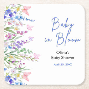 Bloemrijke lente Baby in bloei Baby Shower Vierkante Kartonnen Onderzetter