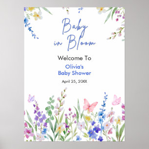 Bloemrijke lente baby in bloei babyshower welkom poster