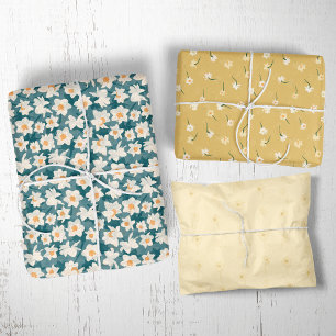 Bloemrijke Lentelil Turquoise en Geel Inpakpapier Vel