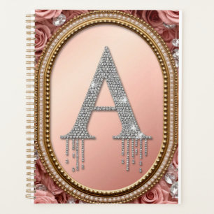 Bloemrijke Letter A Monogram in Gouden Lijst Planner
